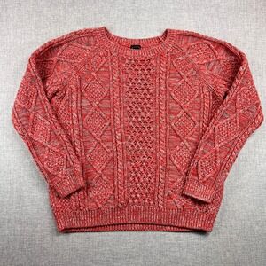 GAP Aran Cable Knit Fisherman Sweater Women Large Pink Marled Cotton Heritage
